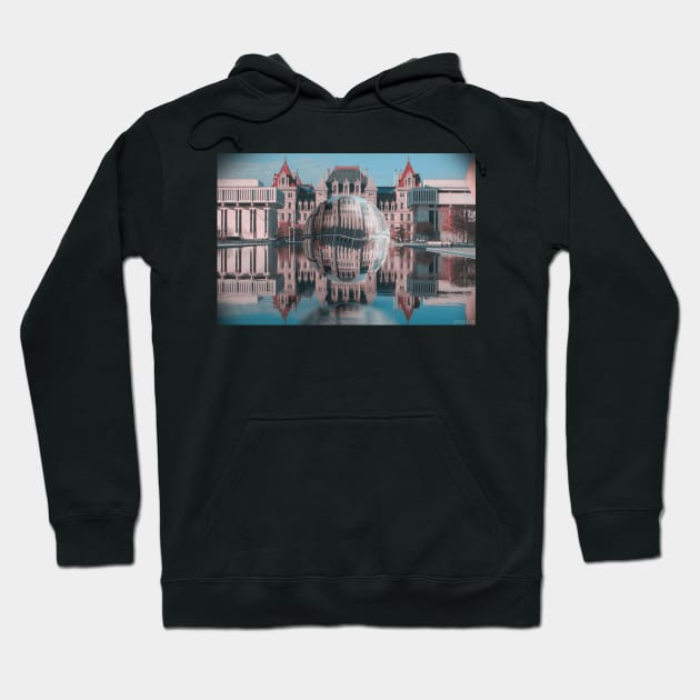 "Orb" - Albany NY, Empire State Plaza Hoodie by One-Ton Soup Productions